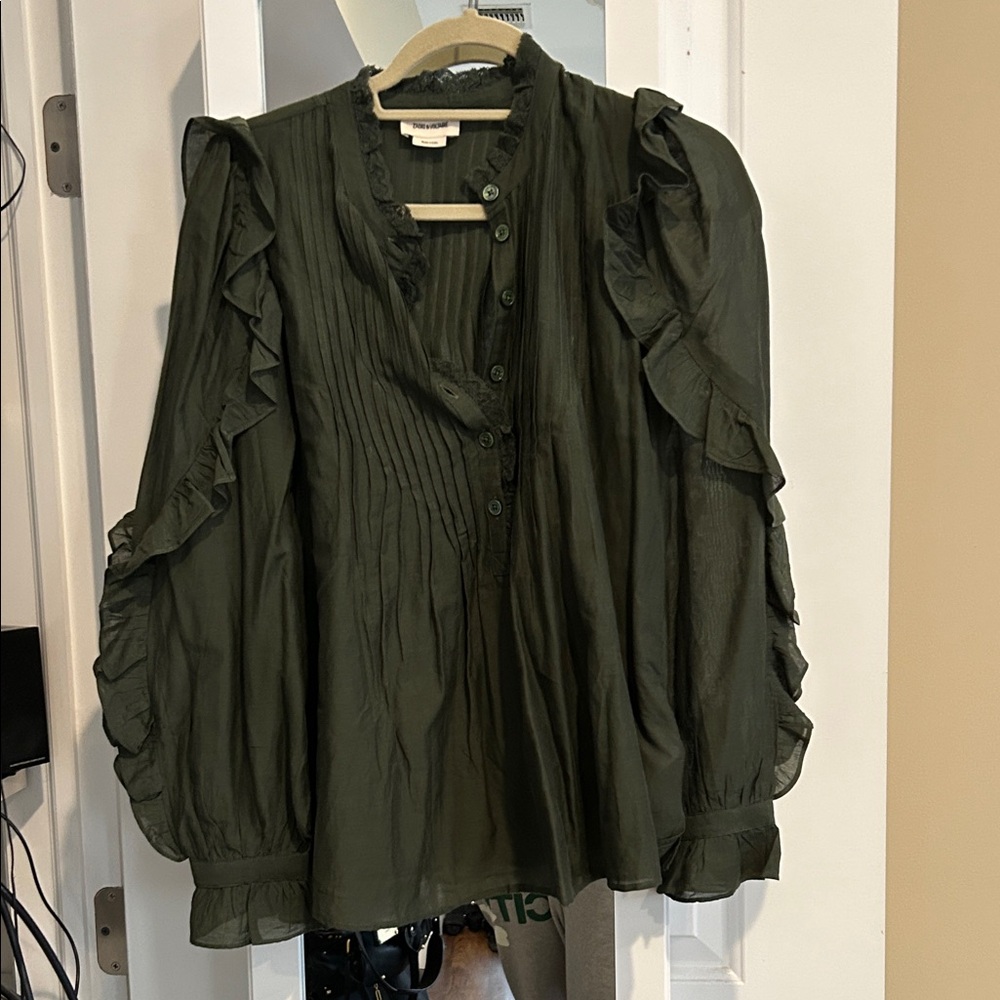Zadig & Voltaire Dark Green Ruffle Blouse